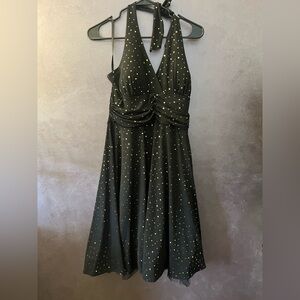 Enfocus Studio Halter Black Dress with Gold Accents